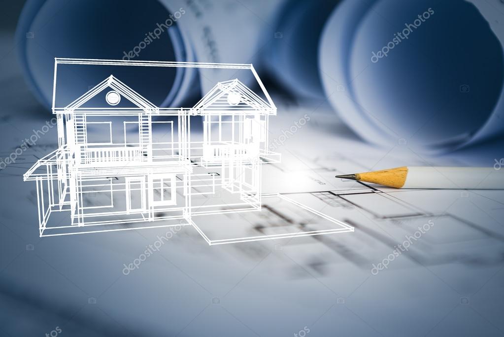 Concept Of Dream House Draw By Designer With Construction Drawin Stock Photo Image By C Khongkitwiriyachan 108628736