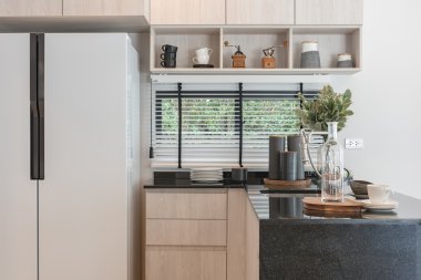 Yeni dekore edilmiş Ahşap mutfak lüks ev iç tasarım 