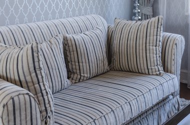 Klasik koltuk ve yastıklar lüks oturma odasında 