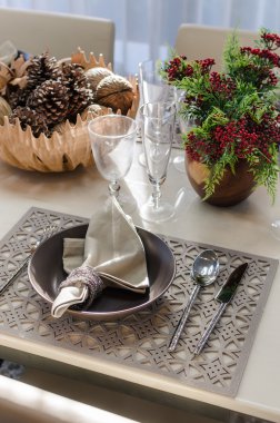 yemek odasında toprak tonlarda masayı