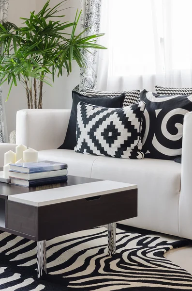 Moderna svarta och vita vardagsrum hemma — Stockfoto