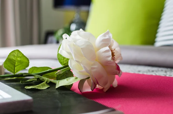 Flor branca na cama — Fotografia de Stock