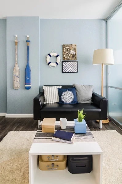 Inredning och design blå vardagsrum — Stockfoto