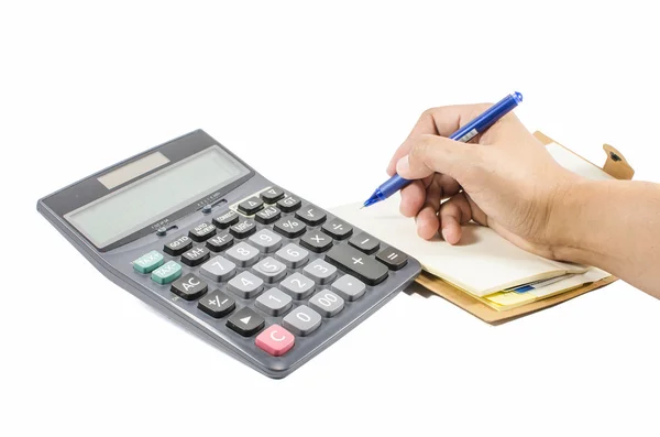 Hands working on the calculator — Stock Photo, Image