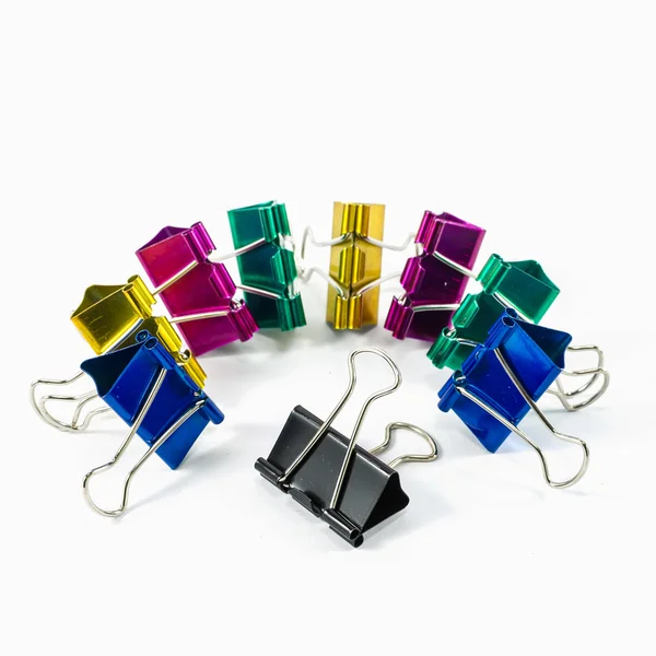 Colorful binder clips isolated on white — Stock Photo, Image