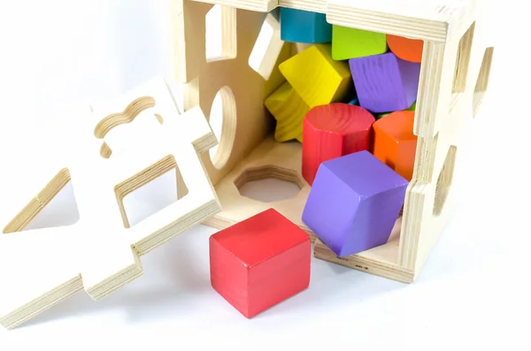 Colorful wooden toy blocks isolated — Stock Photo, Image