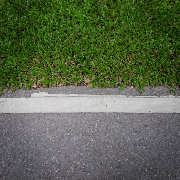 緑の芝生のアスファルトの道 — ストック写真