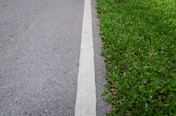 Route asphaltée avec ligne de bande et herbe verte — Photo