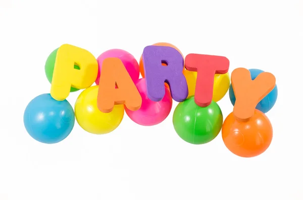 The words PARTY with colorful balls on white — Stock Photo, Image