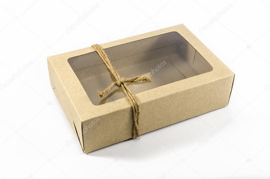 brown paper box with transparent window
