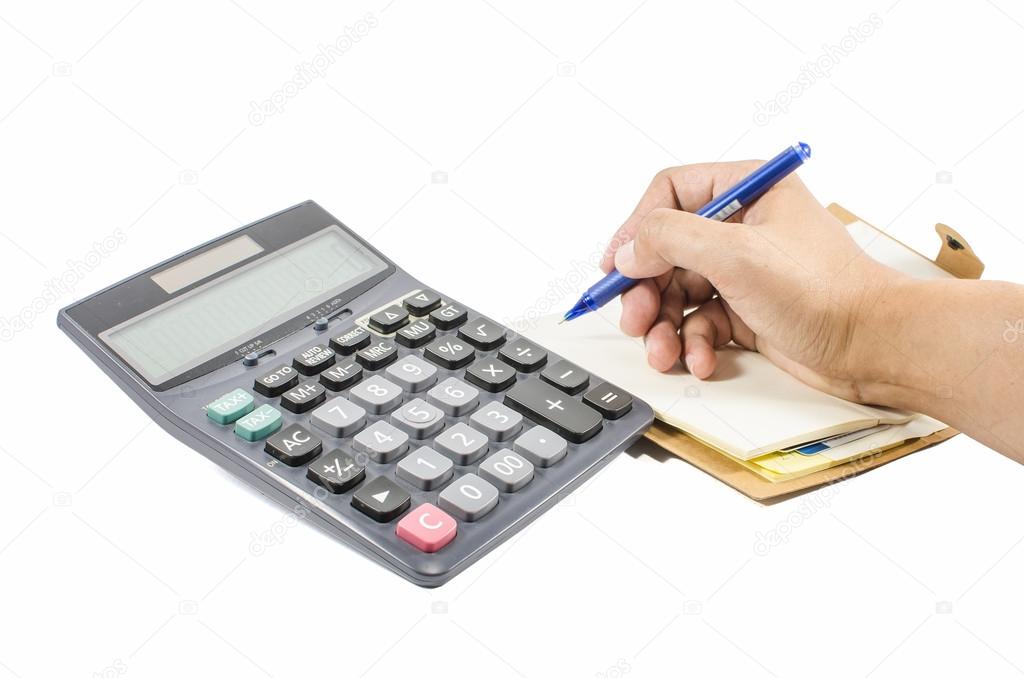 Hands working on the calculator 