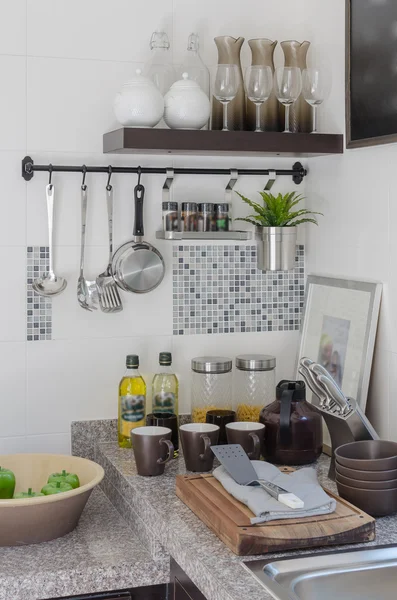 Kitchen room with  utensil on counter — Stock Photo, Image