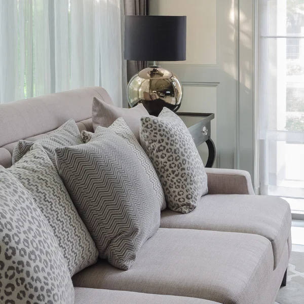 Pillows on luxury sofa in living room — Stock Photo, Image