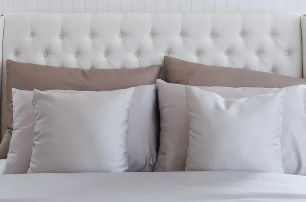 Pillows on luxury bed in bedroom — Stock Photo, Image