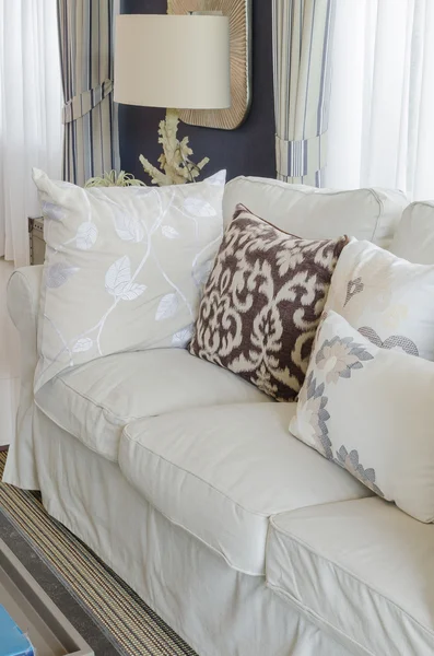 Beige color sofa and pillows in living room — Stock Photo, Image