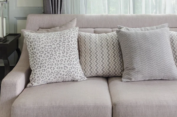 Pillows on luxury sofa in living room — Stock Photo, Image