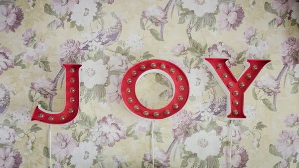 Word Joy hang on wallpaper — Stock Photo, Image