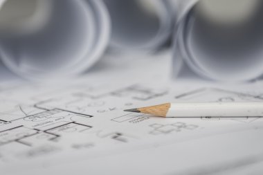 Beyaz kalem inşaat çizimleri için mimari  