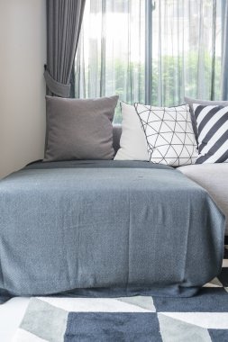 Modern oturma odası kanepe üzerinde battaniye ile 