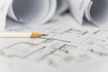 Beyaz kalem inşaat çizimleri için mimari  