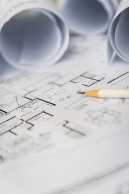 Beyaz kalem inşaat çizimleri için mimari  