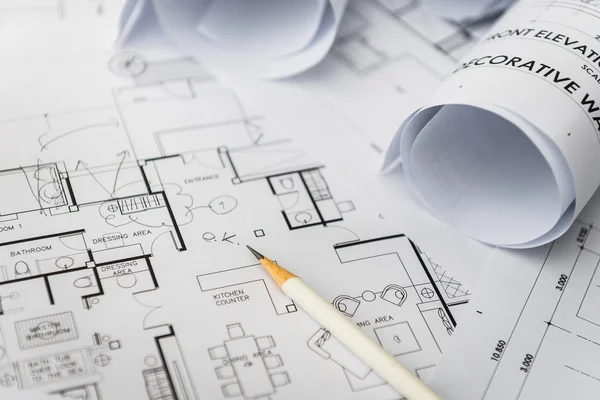 Lápiz blanco sobre arquitectura para dibujos de construcción — Foto de Stock