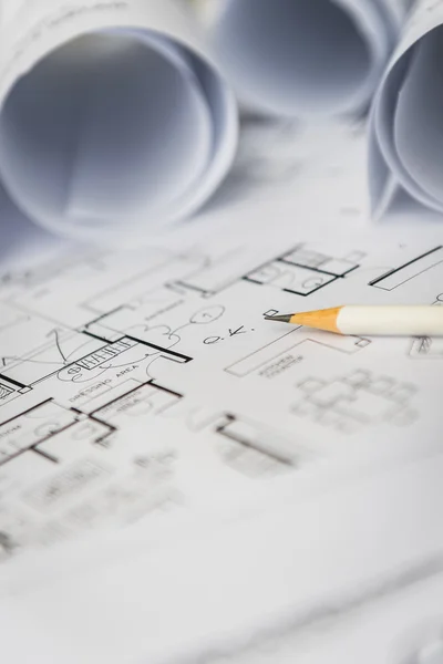 Lápiz blanco sobre arquitectura para dibujos de construcción — Foto de Stock