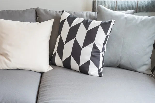 Modern living room with black abd white pillows — Stock Photo, Image