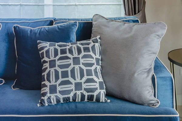 Classic blue sofa with pillows in living room — Stock Photo, Image