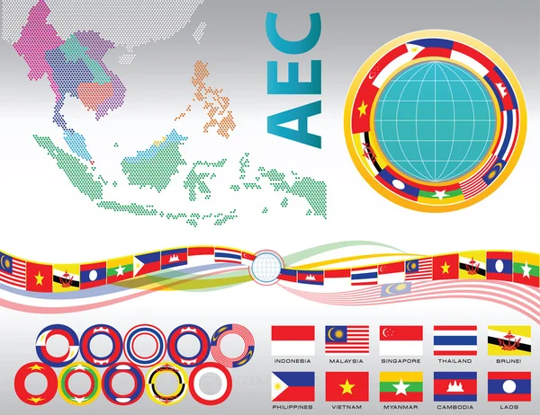 AEC ou ASEAN ou sudeste asiático elemento de design —  Vetores de Stock