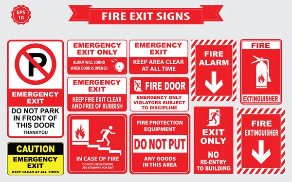 Set di uscita di emergenza Segno — Vettoriale Stock