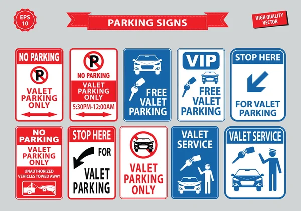 Valet sinais de estacionamento — Vetor de Stock