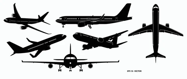 Conjunto Silhueta Avião Vários Silhueta Avião Preto Eps Vetor Fácil — Vetor de Stock