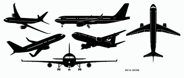 Uppsättning Flygplan Siluett Eller Olika Svarta Flygplan Siluett Eps Vektor — Stock vektor