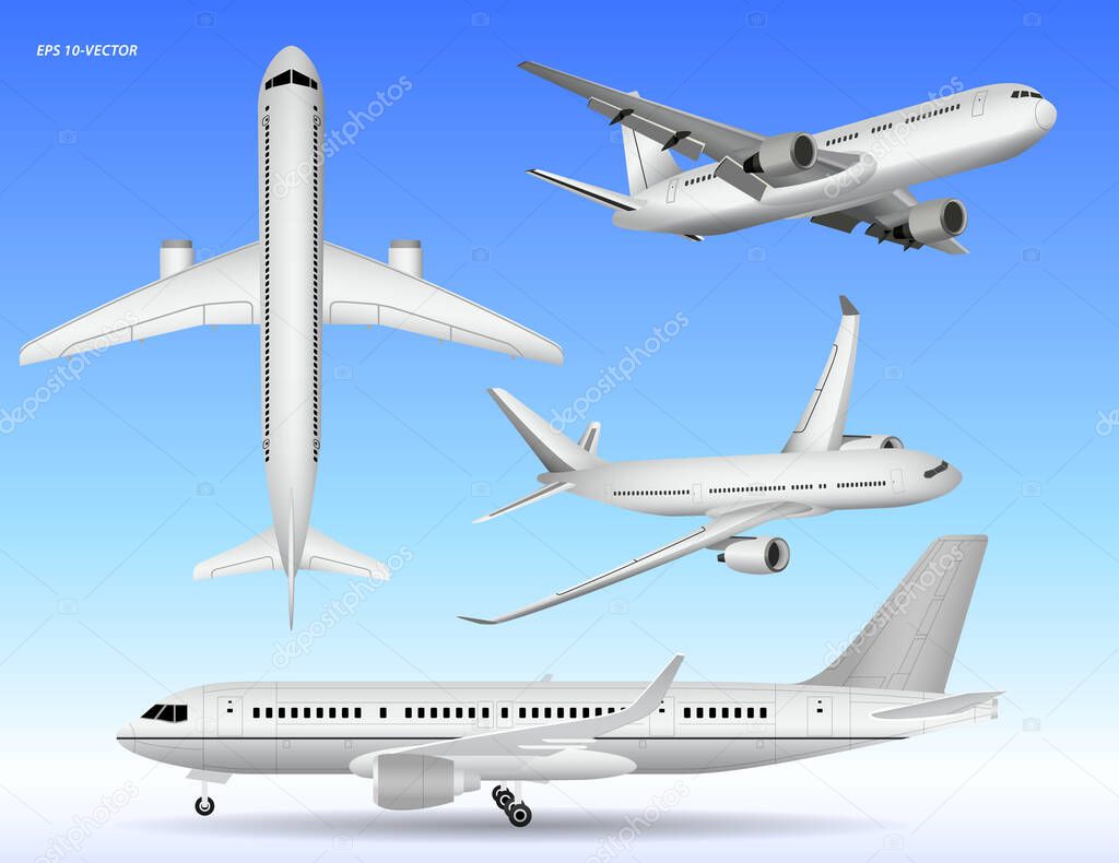 set of realistic airplane mock up or landing and take off commercial airplane or airplane business concept. eps 10 vector, easy to modify