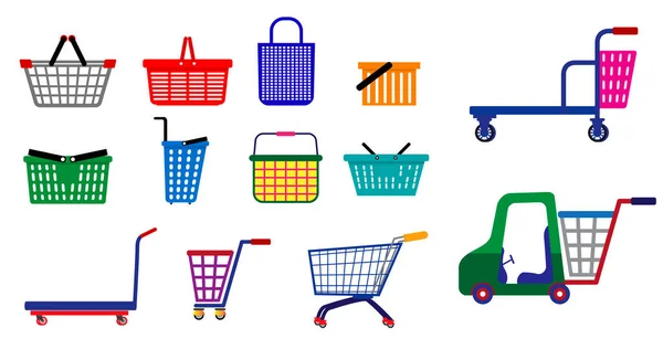 Set Small Shopping Basket Wire Shopping Basket Metal Container Shopping — Stock Vector