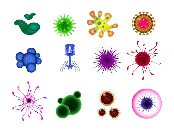 Conjunto Bactérias Realistas Vários Vírus Microscópicos Germes Microrganismo Realista Bactéria — Vetor de Stock