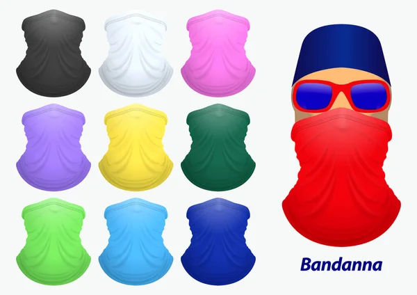 Zestaw Bandanna Realistyczne Lub Bandana Dla Rowerzystów Kowbojów Ubrania Lub — Wektor stockowy