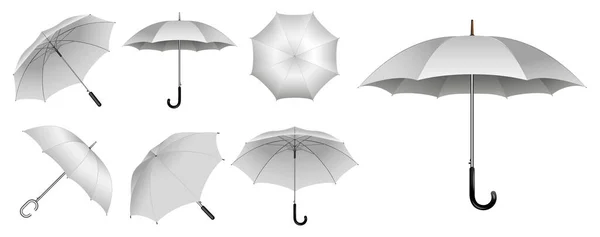 Ensemble Parapluie Réaliste Divers Types Maquettes Parapluie Noir Blanc Gros — Image vectorielle