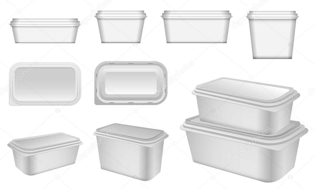 set of realistic plastic container packaging or plastic food container mockup or realistic blank plastic concept. eps 10 vector, easy to modify