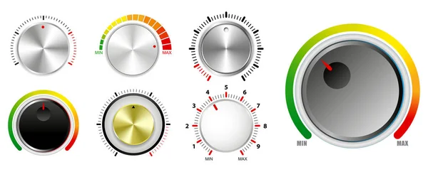 Conjunto Perilla Volumen Plástico Perilla Control Metálico Realista Concepto Perilla — Vector de stock