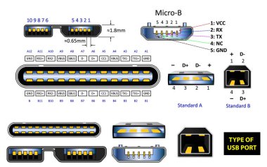 Bilgisayar konnektörleri ya da usb evrensel konnektör sembolleri ya da çeşitli usb eklenti konektörü mini mikro ışık konsepti. 10 vektör, değiştirmesi kolay