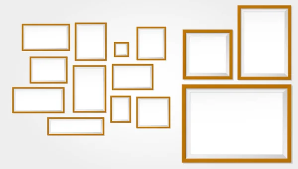 一组现实的木制框架或空白相框模板或模型了空相框棕色纹理插图 Eps Vector Easy Modify — 图库矢量图片