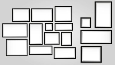 Gerçekçi ahşap çerçeve ya da boş fotoğraf çerçevesi şablonu ya da boş fotoğraf çerçevesi kahverengi desenli illüstrasyon. 10 vektör