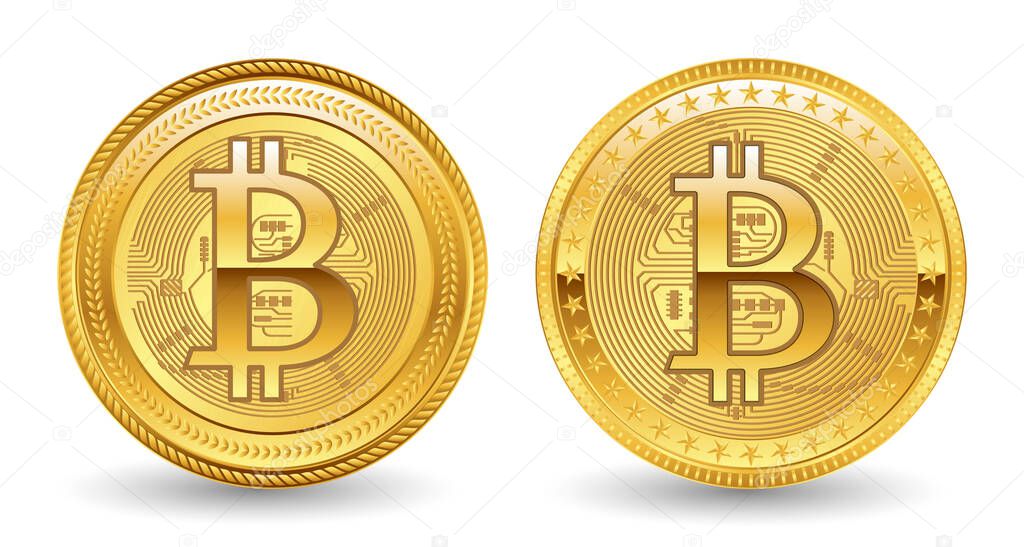 set of crypto currency golden or digital currency bitcoin illustration or digital payment currency  etherum litecoin dogecoin to the moon concept. eps vector