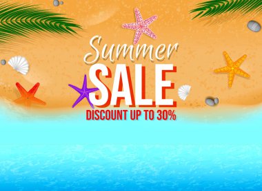 Değişik renklere sahip gerçekçi denizyıldızları ya da yaz tasarım elementleri ya da yaz konsepti satışı. vektör içer