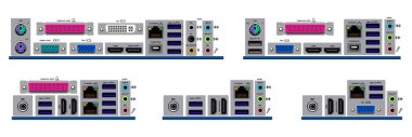 Gerçekçi ana kart formu faktörü izole ya da çeşitli ana kart kişisel bilgisayar veya standart atx, mikro atx, mini atx, nano atx, pico atx konsepti. vektöre bakar