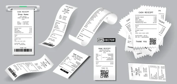 Set Van Realistische Kassabonnen Kassabonnen Wit Papier Eps Vector — Stockvector
