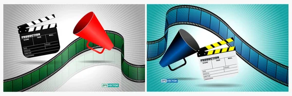 Conjunto Tablero Aplausos Cine Realista Aislado Cine Tira Película Tipo — Vector de stock