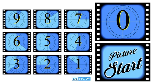 Set Van Film Countdown Frame Geïsoleerd Creatief Afgeteld Nummers Vintage — Stockvector